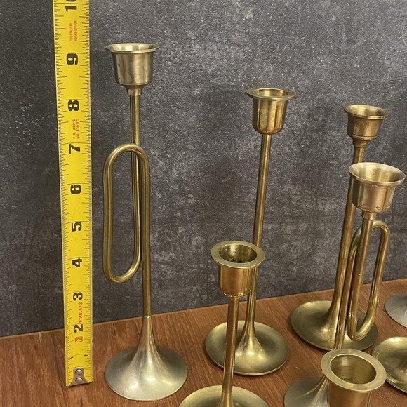 Vintage Brass Taper Candlestick Holders Mixed Lot of 12 Minimalist Horn Tulip - Picture 11 of 12